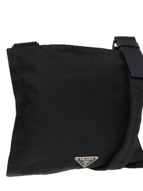 PRADA Shoulder Bag Nylon Black Silver Auth bs17219